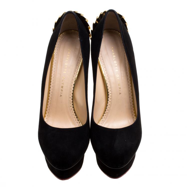 Pre Owned Charlotte Olympia Black Suede Fantastic Dolly Tassel Pumps Size 39.5