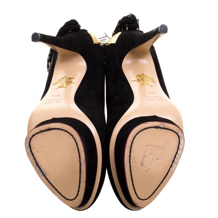 Pre Owned Charlotte Olympia Black Suede Fantastic Dolly Tassel Pumps Size 39.5