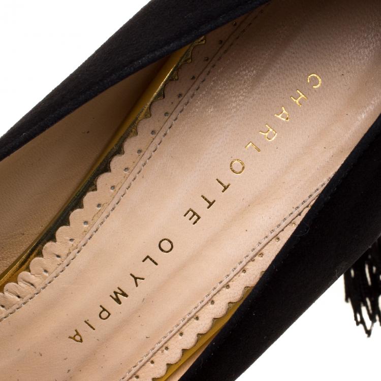 Pre Owned Charlotte Olympia Black Suede Fantastic Dolly Tassel Pumps Size 39.5