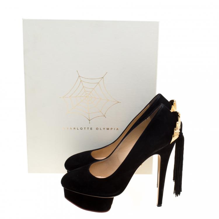 Pre Owned Charlotte Olympia Black Suede Fantastic Dolly Tassel Pumps Size 39.5