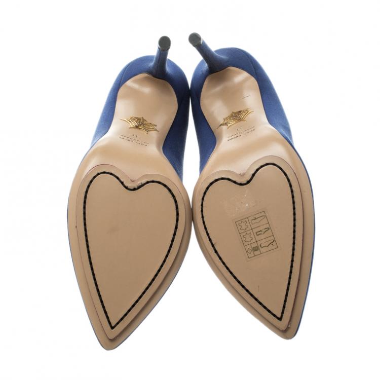 مملوكة مسبقًا Charlotte Olympia Blue Satin and PVC Desiree Pointed Toe Pumps Size 41