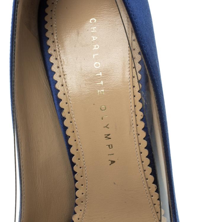 مملوكة مسبقًا Charlotte Olympia Blue Satin and PVC Desiree Pointed Toe Pumps Size 41