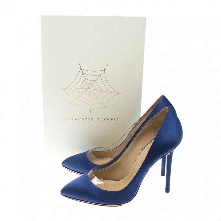 مملوكة مسبقًا Charlotte Olympia Blue Satin and PVC Desiree Pointed Toe Pumps Size 41