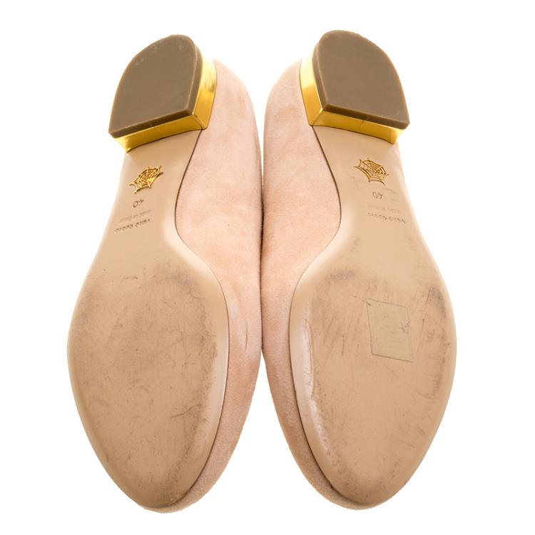 Pre Owned Charlotte Olympia Peach Suede Birthday Zodiac Cancer Ballet Flats Size 40
