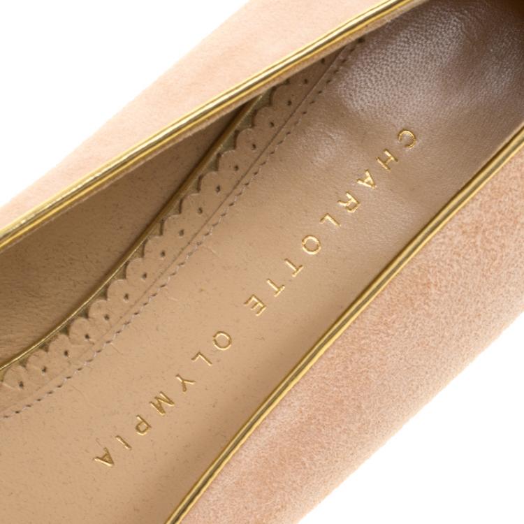 Pre Owned Charlotte Olympia Peach Suede Birthday Zodiac Cancer Ballet Flats Size 40