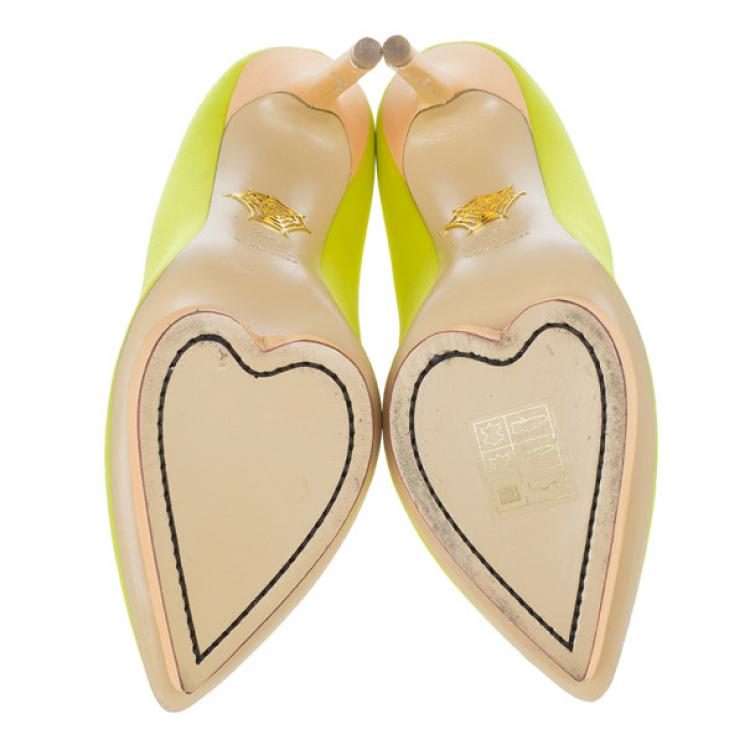 Pre Owned Charlotte Olympia Yellow Satin Debonaire Platform Pumps Size 38.5