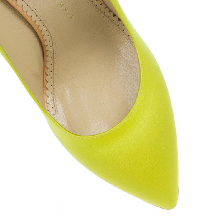 Pre Owned Charlotte Olympia Yellow Satin Debonaire Platform Pumps Size 38.5