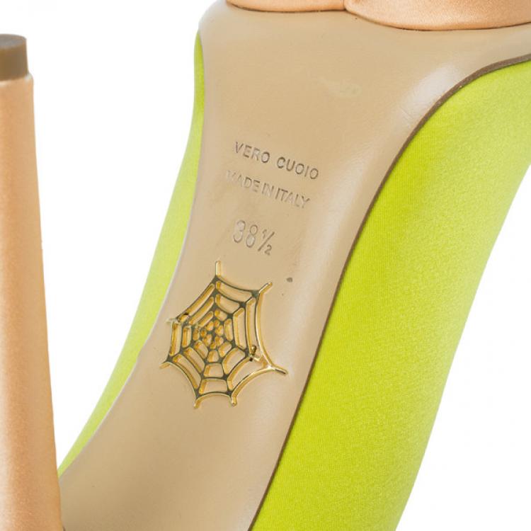 Pre Owned Charlotte Olympia Yellow Satin Debonaire Platform Pumps Size 38.5