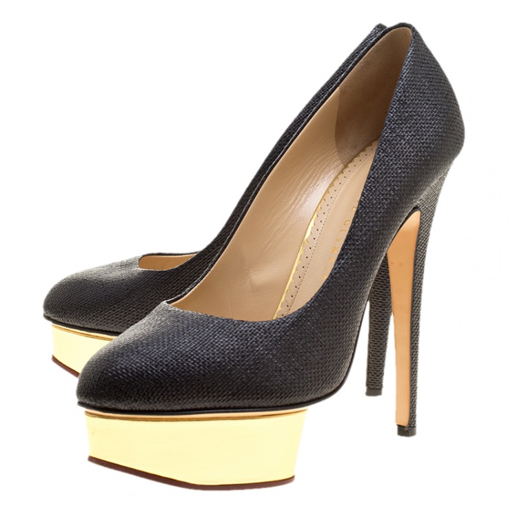 Pre Owned Charlotte Olympia Black Raffia Dolly Platform Pumps Size 39