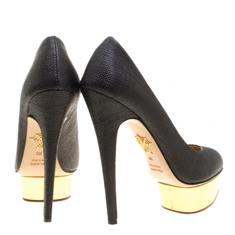Pre Owned Charlotte Olympia Black Raffia Dolly Platform Pumps Size 39