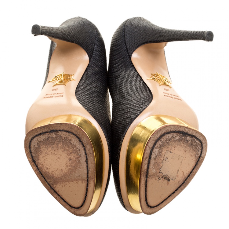 Pre Owned Charlotte Olympia Black Raffia Dolly Platform Pumps Size 39