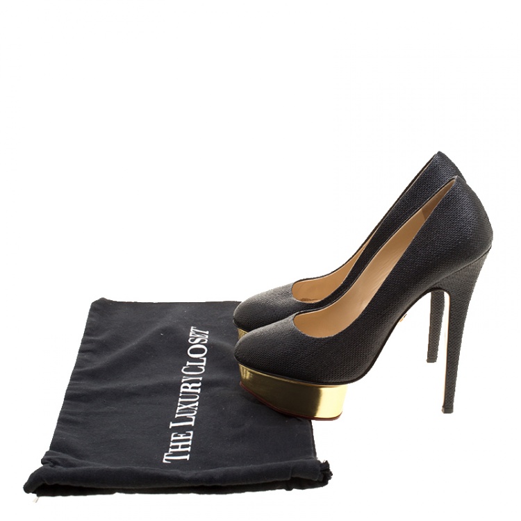 Pre Owned Charlotte Olympia Black Raffia Dolly Platform Pumps Size 39