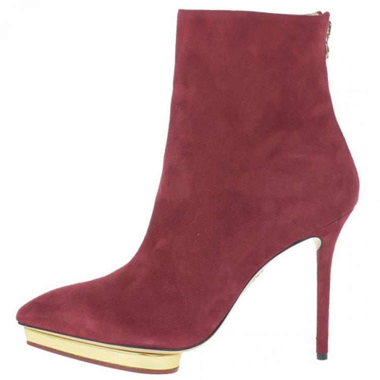 Pre Owned Charlotte Olympia Red Suede Deborah Platform Ankle Boots Size 40