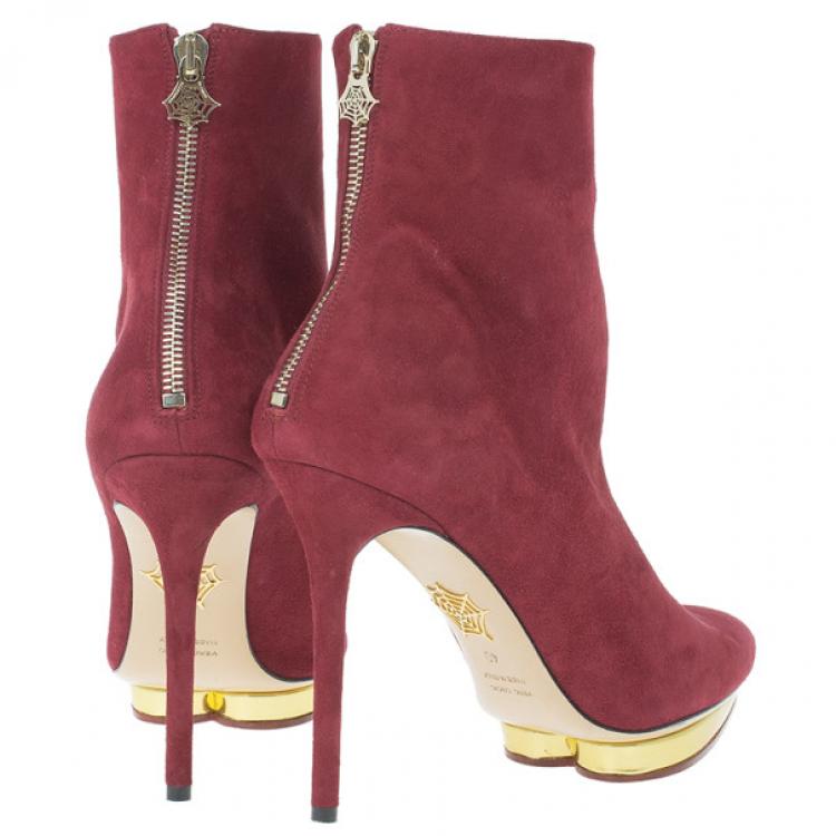 Pre Owned Charlotte Olympia Red Suede Deborah Platform Ankle Boots Size 40