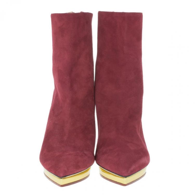 Pre Owned Charlotte Olympia Red Suede Deborah Platform Ankle Boots Size 40