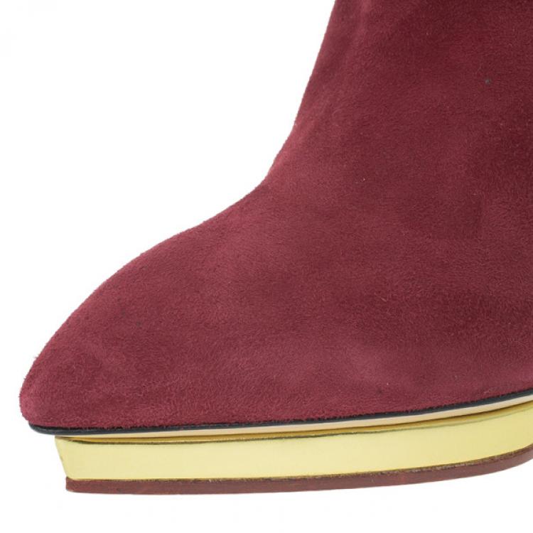 Pre Owned Charlotte Olympia Red Suede Deborah Platform Ankle Boots Size 40
