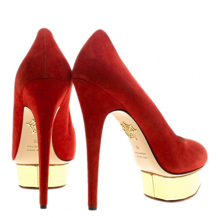 Pre Owned Charlotte Olympia Red Suede Dolly Platform Pumps Size 40