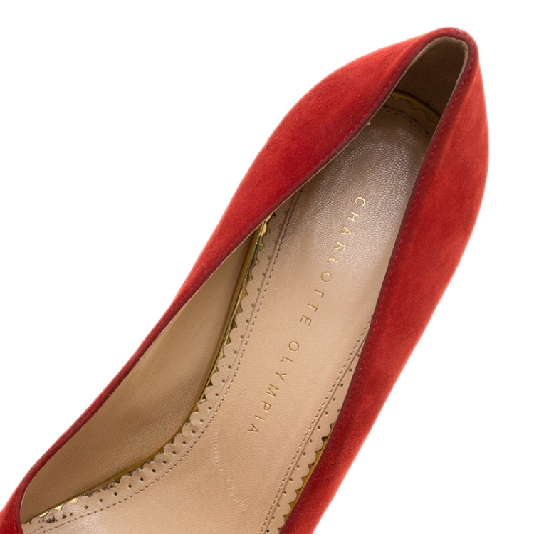 Pre Owned Charlotte Olympia Red Suede Dolly Platform Pumps Size 40