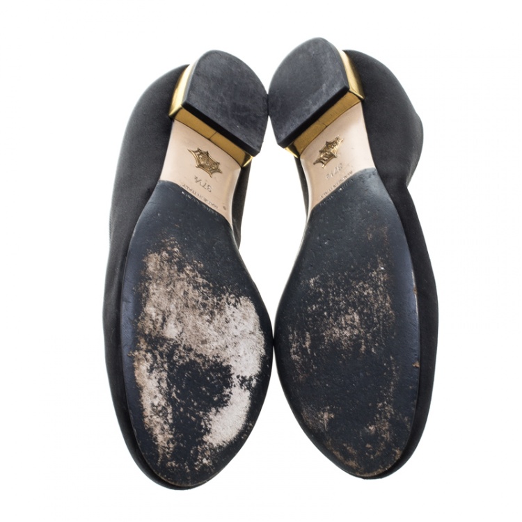 Pre Owned Charlotte Olympia Black Satin Kitty Ballet Flats Size 37.5