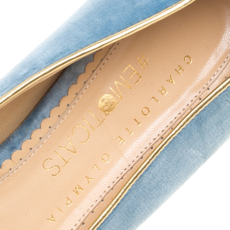 Pre Owned Charlotte Olympia Grey Velvet Emoticats Cheeky Kitty Flats Size 38