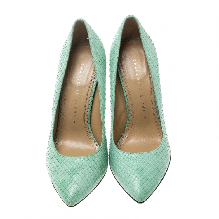 Pre Owned Charlotte Olympia Mint Green Python Monroe Pumps Size 36