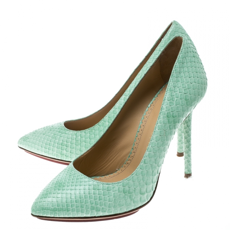 Pre Owned Charlotte Olympia Mint Green Python Monroe Pumps Size 36