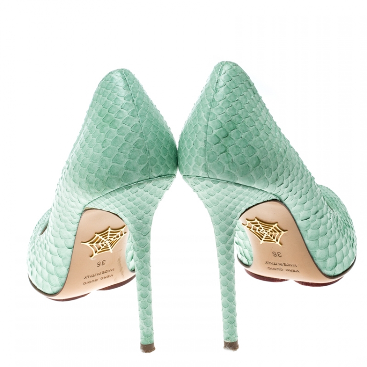 Pre Owned Charlotte Olympia Mint Green Python Monroe Pumps Size 36