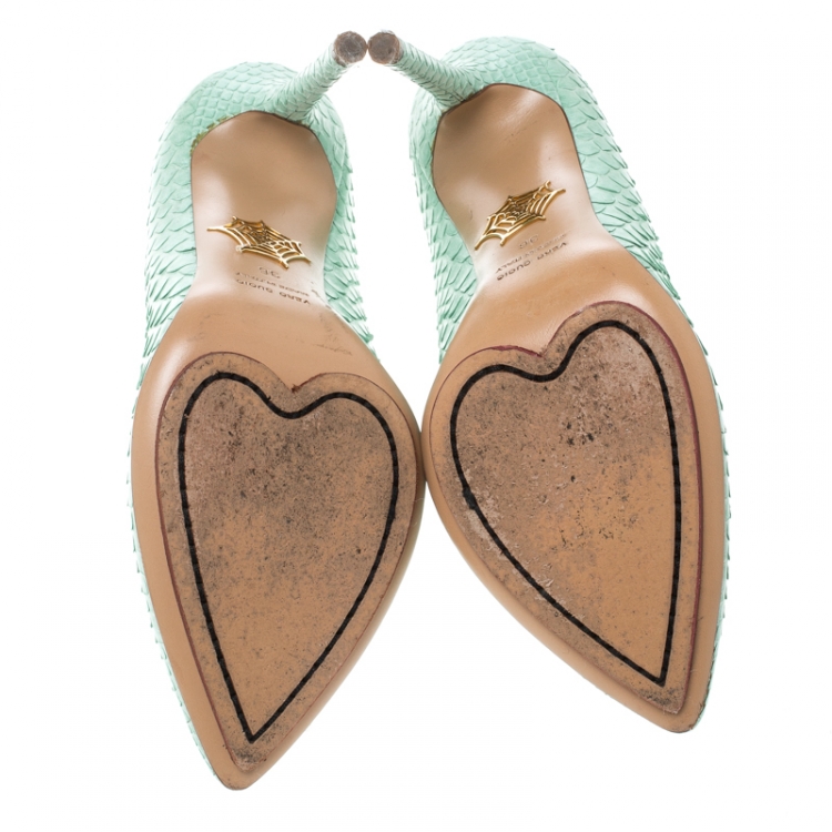 Pre Owned Charlotte Olympia Mint Green Python Monroe Pumps Size 36