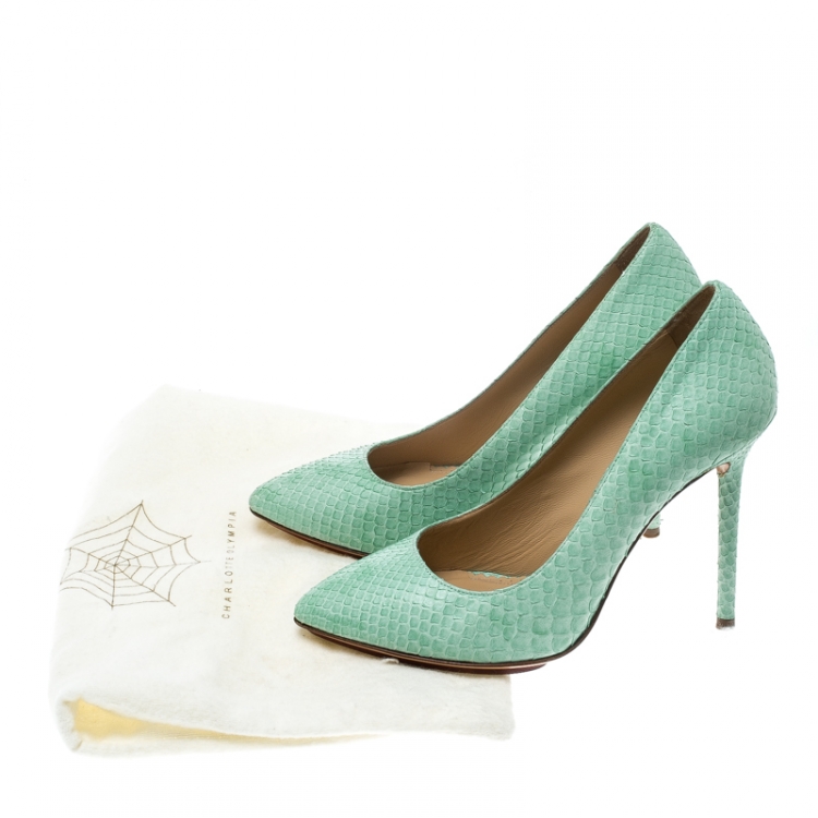 Pre Owned Charlotte Olympia Mint Green Python Monroe Pumps Size 36