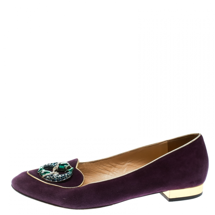 Pre Owned Charlotte Olympia Purple Suede Birthday Pisces Zodiac Flats Size 39