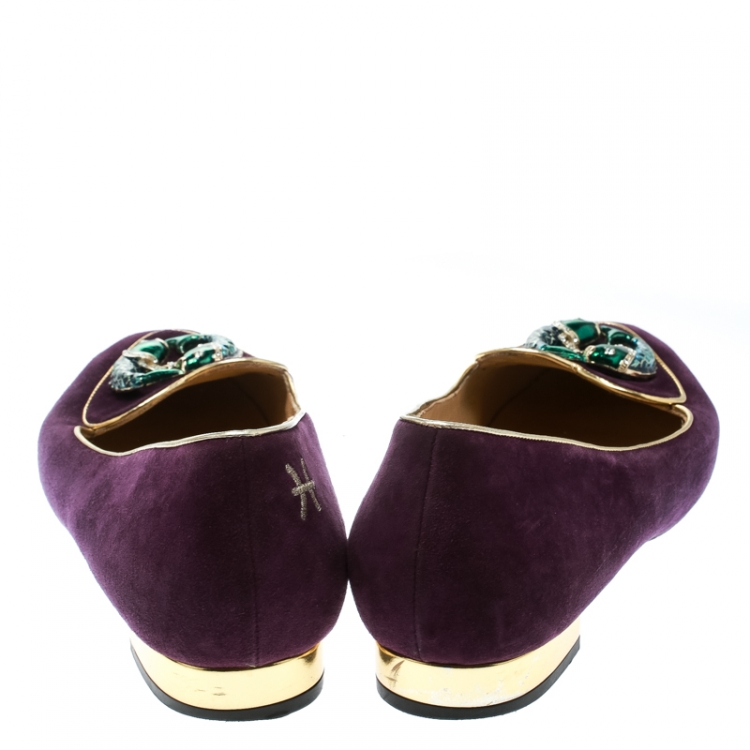 Pre Owned Charlotte Olympia Purple Suede Birthday Pisces Zodiac Flats Size 39
