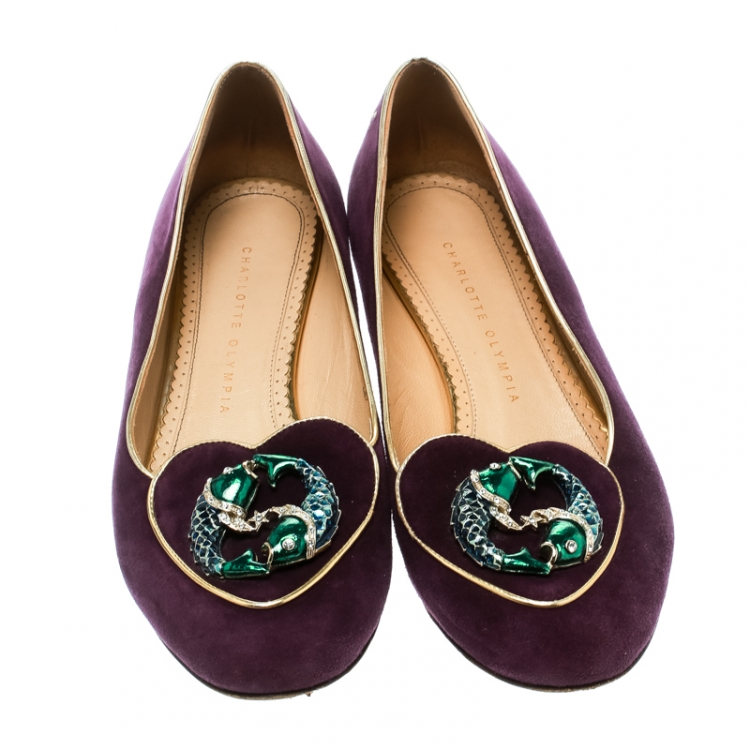 Pre Owned Charlotte Olympia Purple Suede Birthday Pisces Zodiac Flats Size 39