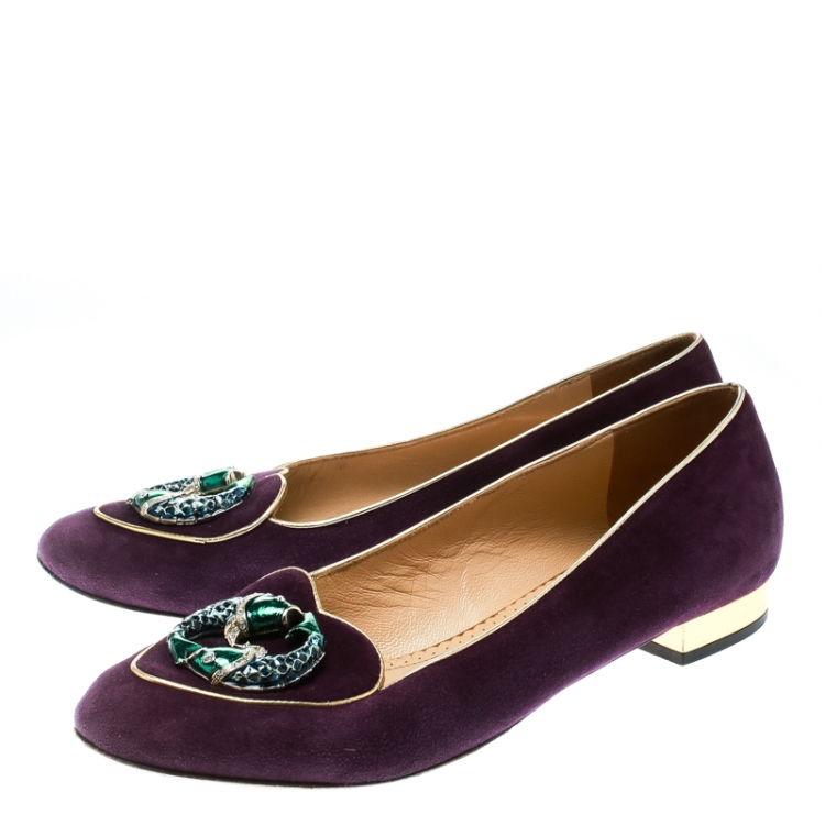 Pre Owned Charlotte Olympia Purple Suede Birthday Pisces Zodiac Flats Size 39