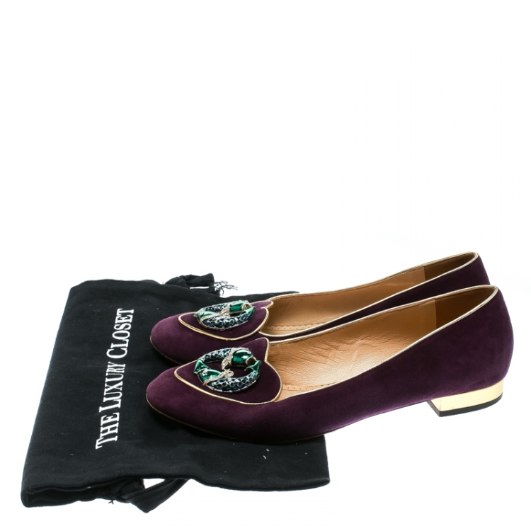 Pre Owned Charlotte Olympia Purple Suede Birthday Pisces Zodiac Flats Size 39