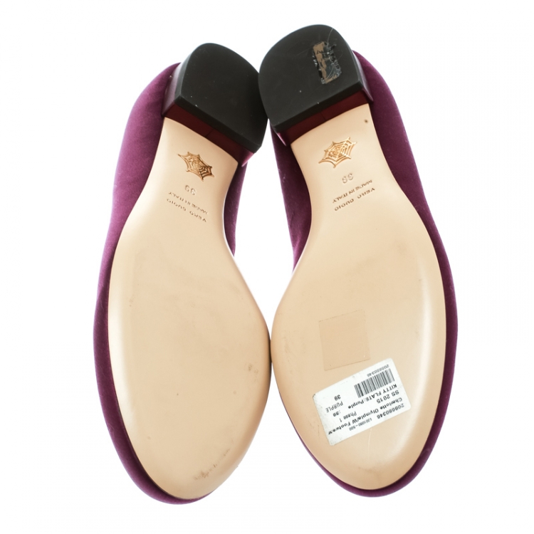 Pre Owned Charlotte Olympia Purple Satin Kitty Flats Size 39