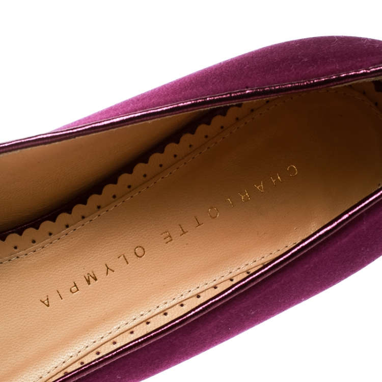 Pre Owned Charlotte Olympia Purple Satin Kitty Flats Size 39