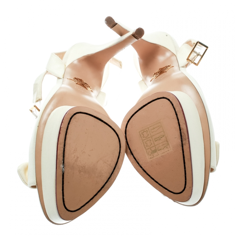 مملوكة مسبقًا Charlotte Olympia Cream Satin Serena Bow Ankle Strap Platform Sandals Size 41