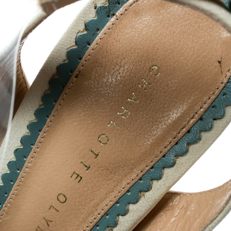 مملوكة مسبقًا Charlotte Olympia Cream Satin Serena Bow Ankle Strap Platform Sandals Size 41
