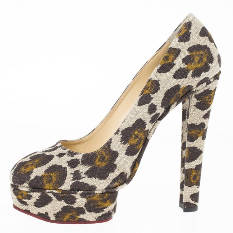 Pre Owned Charlotte Olympia Greta Leopard Print Canvas Platform Pumps Size 41