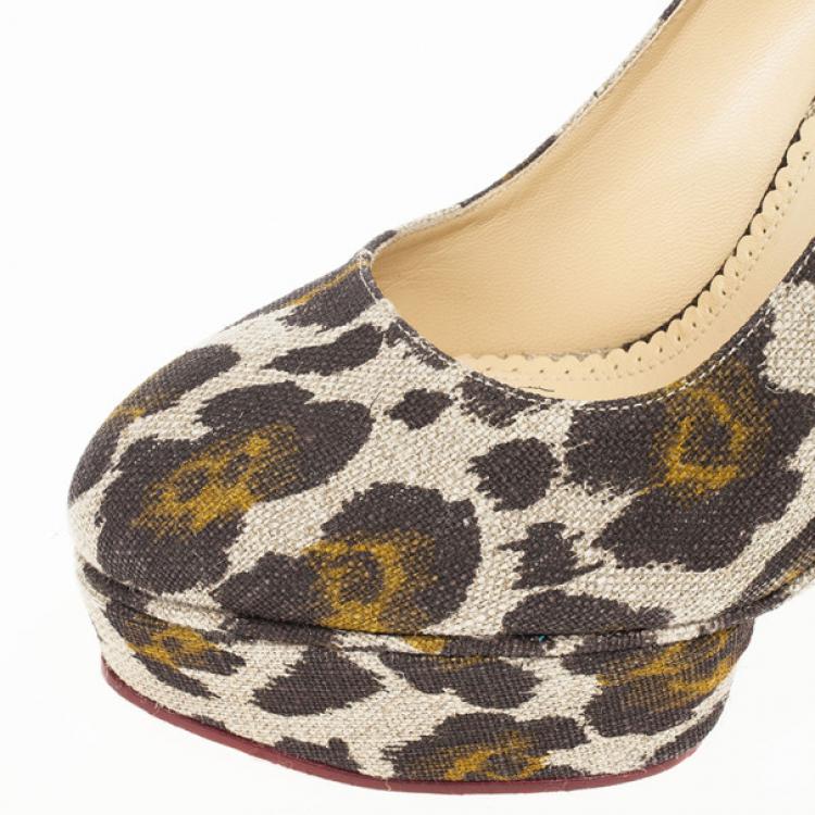 Pre Owned Charlotte Olympia Greta Leopard Print Canvas Platform Pumps Size 41