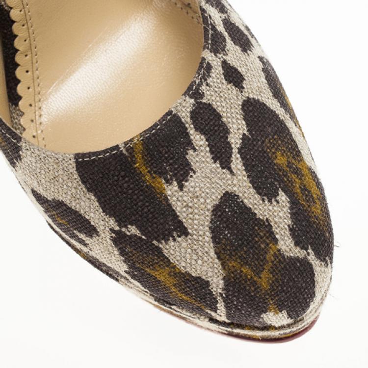 Pre Owned Charlotte Olympia Greta Leopard Print Canvas Platform Pumps Size 41