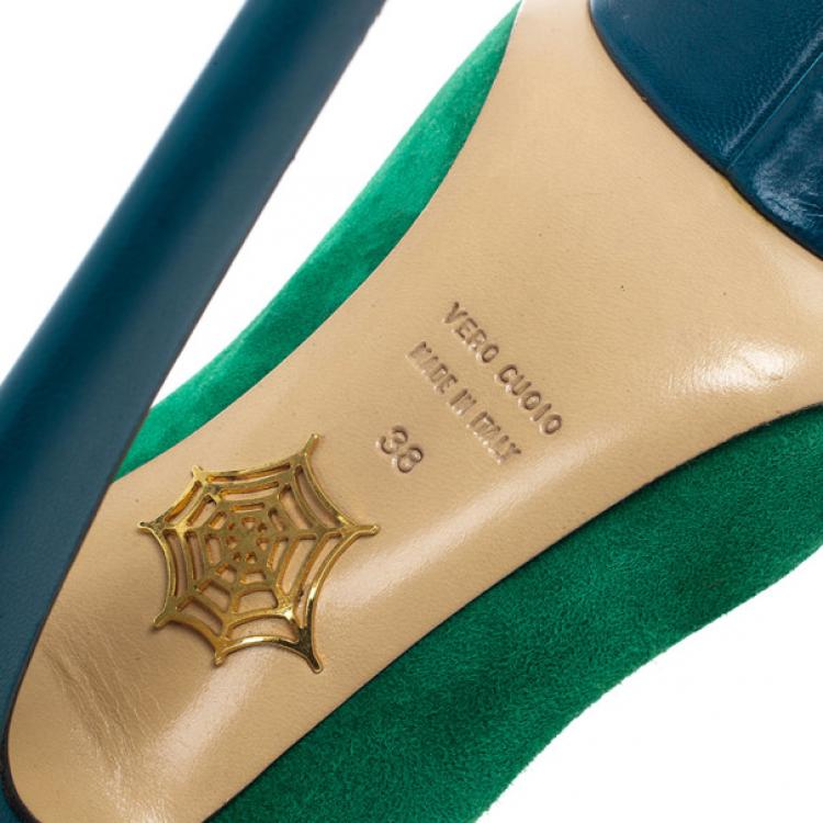 Pre Owned Charlotte Olympia Green Suede Dolly Platform Pumps Size 38
