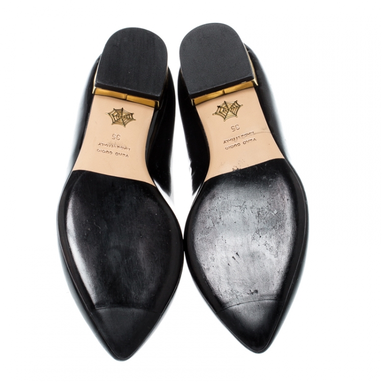 Pre Owned Charlotte Olympia Black Patent Leather Mid Century Kitty Ballet Flats Size 35