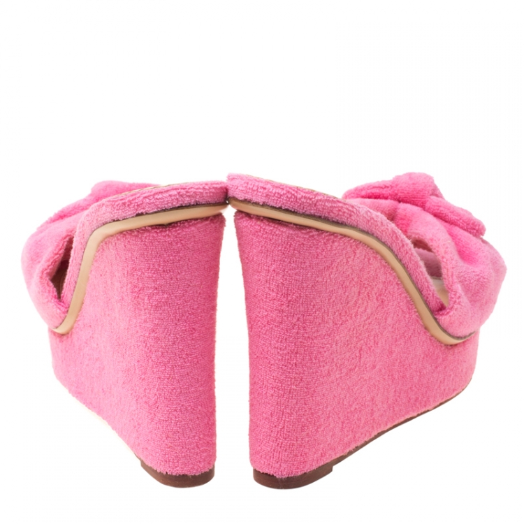 Pre Owned Charlotte Olympia Pink Terry Cloth Jayne Wedge Slides Size 39.5