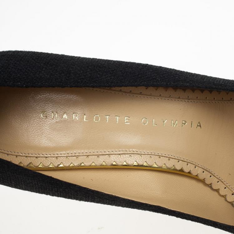 Pre Owned Charlotte Olympia Carmen Black Canvas Espadrilles Wedge Pumps Size 36