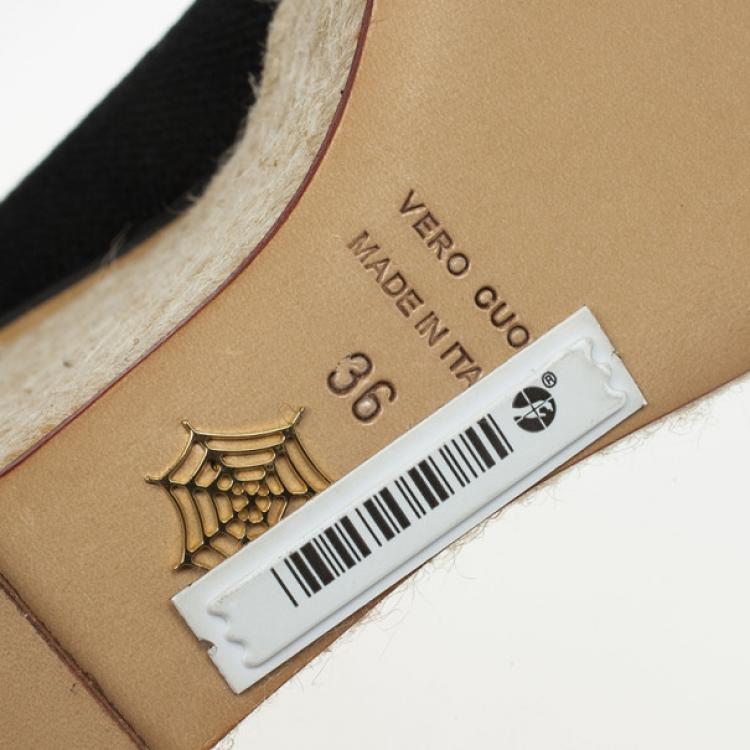 Pre Owned Charlotte Olympia Carmen Black Canvas Espadrilles Wedge Pumps Size 36