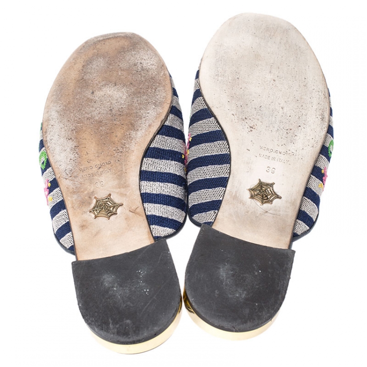 Pre Owned Charlotte Olympia Canvas Multicolor Amour Flat Mules Size 39