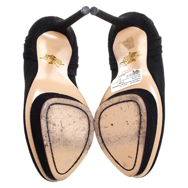 Pre Owned Charlotte Olympia Black Suede Eccentric Josephine Platform Pumps Size 37