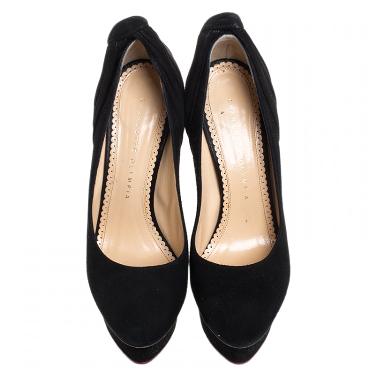 Pre Owned Charlotte Olympia Black Suede Eccentric Josephine Platform Pumps Size 37
