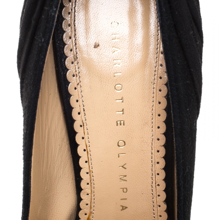 Pre Owned Charlotte Olympia Black Suede Eccentric Josephine Platform Pumps Size 37